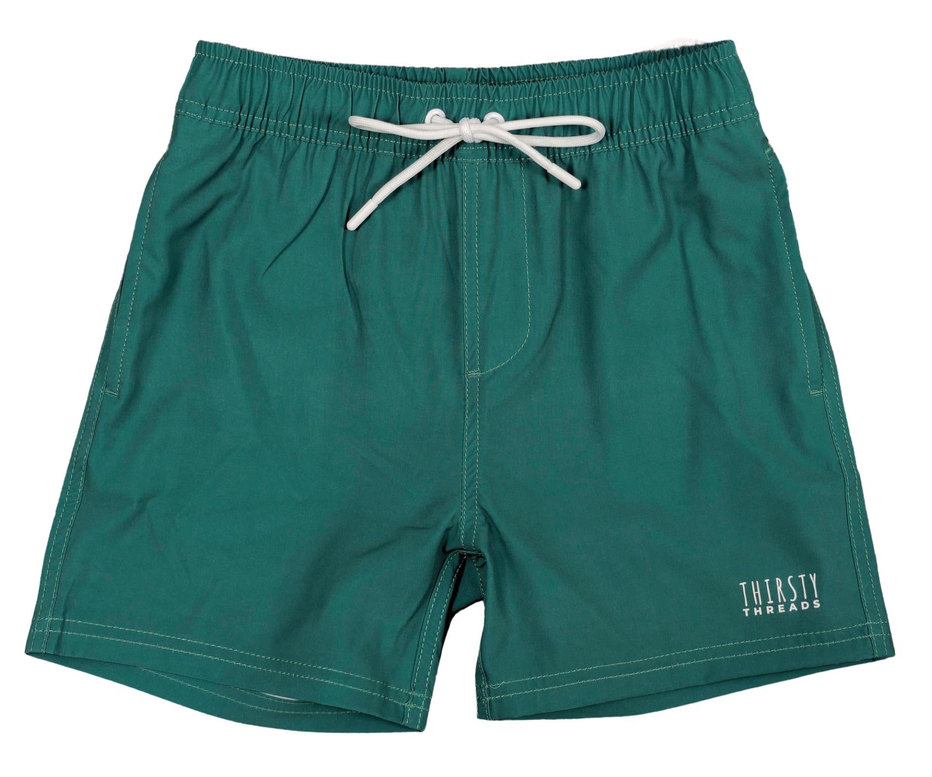 Boys Dark Green anti-chafe lined boardshorts - Thirsty Threads 