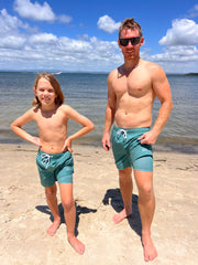 Boys Dark Green anti-chafe lined boardshorts - Thirsty Threads 