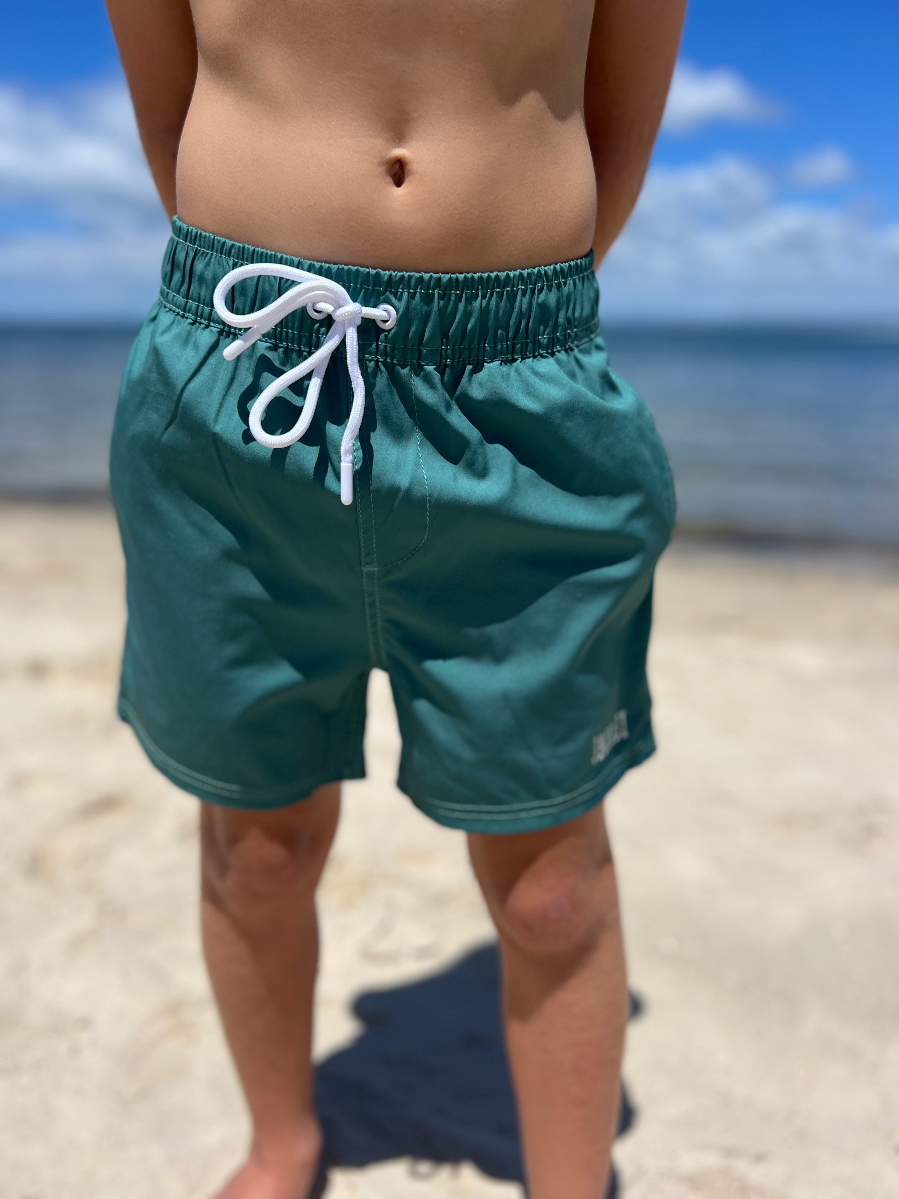 Boys Dark Green anti-chafe lined boardshorts - Thirsty Threads 
