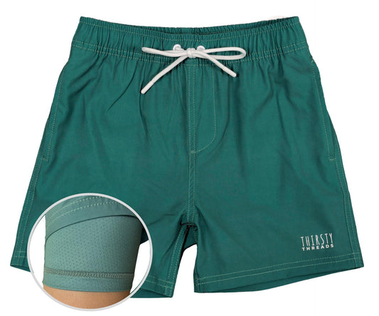Boys Dark Green anti-chafe lined boardshorts - Thirsty Threads  1920