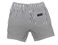 Back view of boys Midnight Stripe hybrid lined anti-chafe boardshorts with quick dry stretch fabric