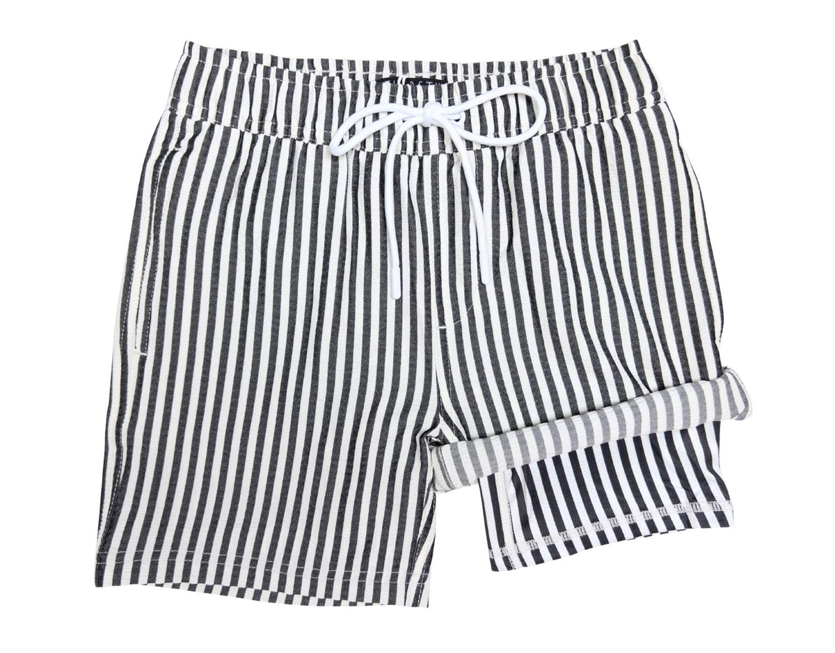 Boys Midnight Stripe hybrid anti-chafe boardshorts with built-in Hybrid Liner, quick dry 4-way stretch fabric and elastic waistband