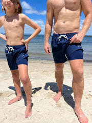 Boys Navy anti-chafe lined boardshorts - Thirsty Threads 