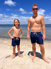Boys Navy anti-chafe lined boardshorts - Thirsty Threads 